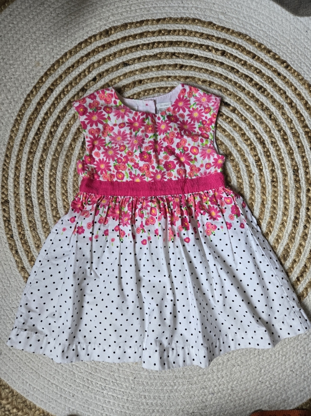 Koala Kids Pink Floral & White Polka Dot Dress - Summer Cotton